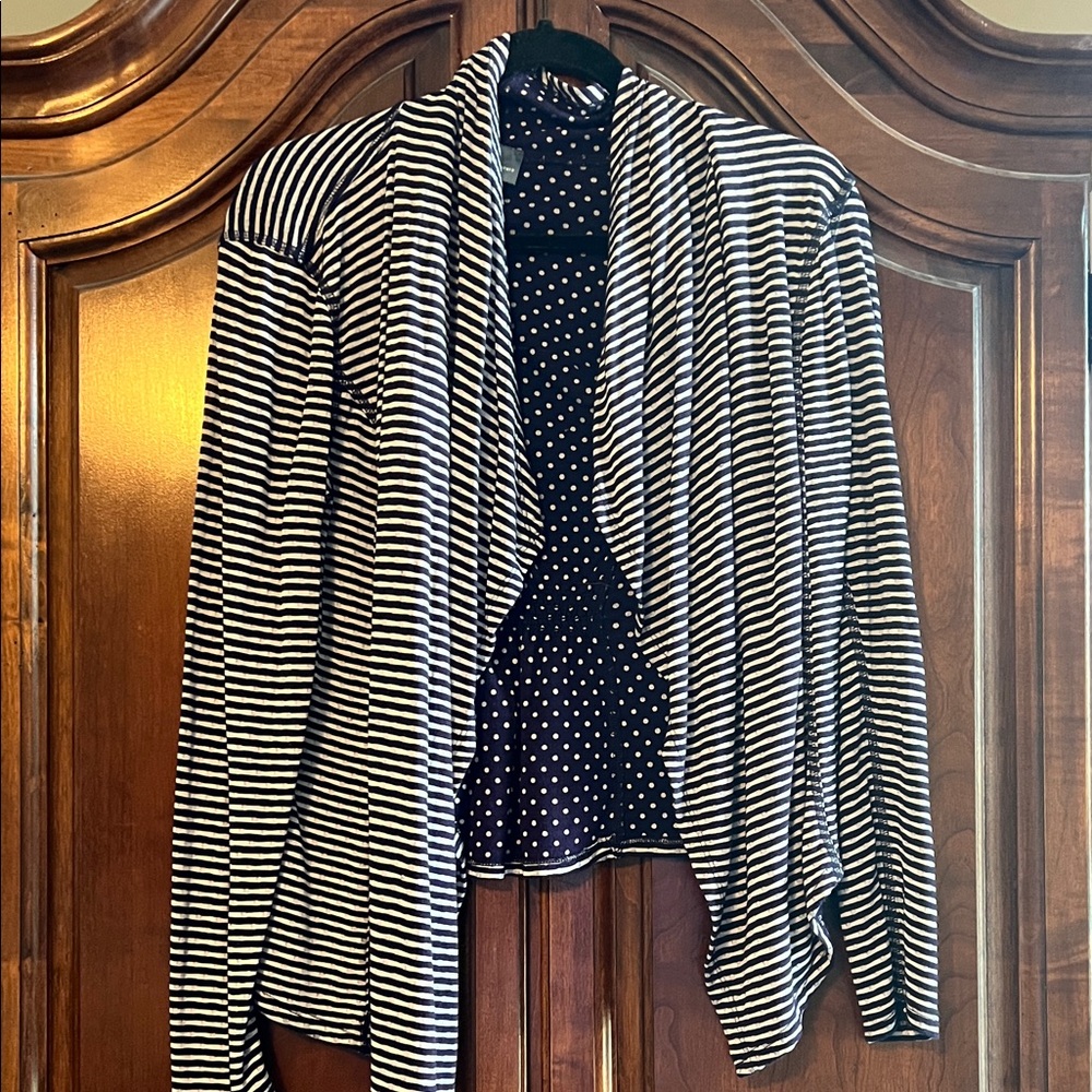 Market & Spruce Navy & White Striped Draped Cardigan